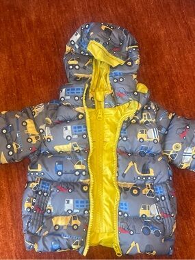 Children's Yellow & Gray Construction Print Puffer Jacket